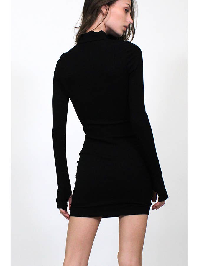 Junie - Wholesale Dress - Women's - ZIP UP MOCK NECK LONG SLEEVE MINI DRESS MXD107214