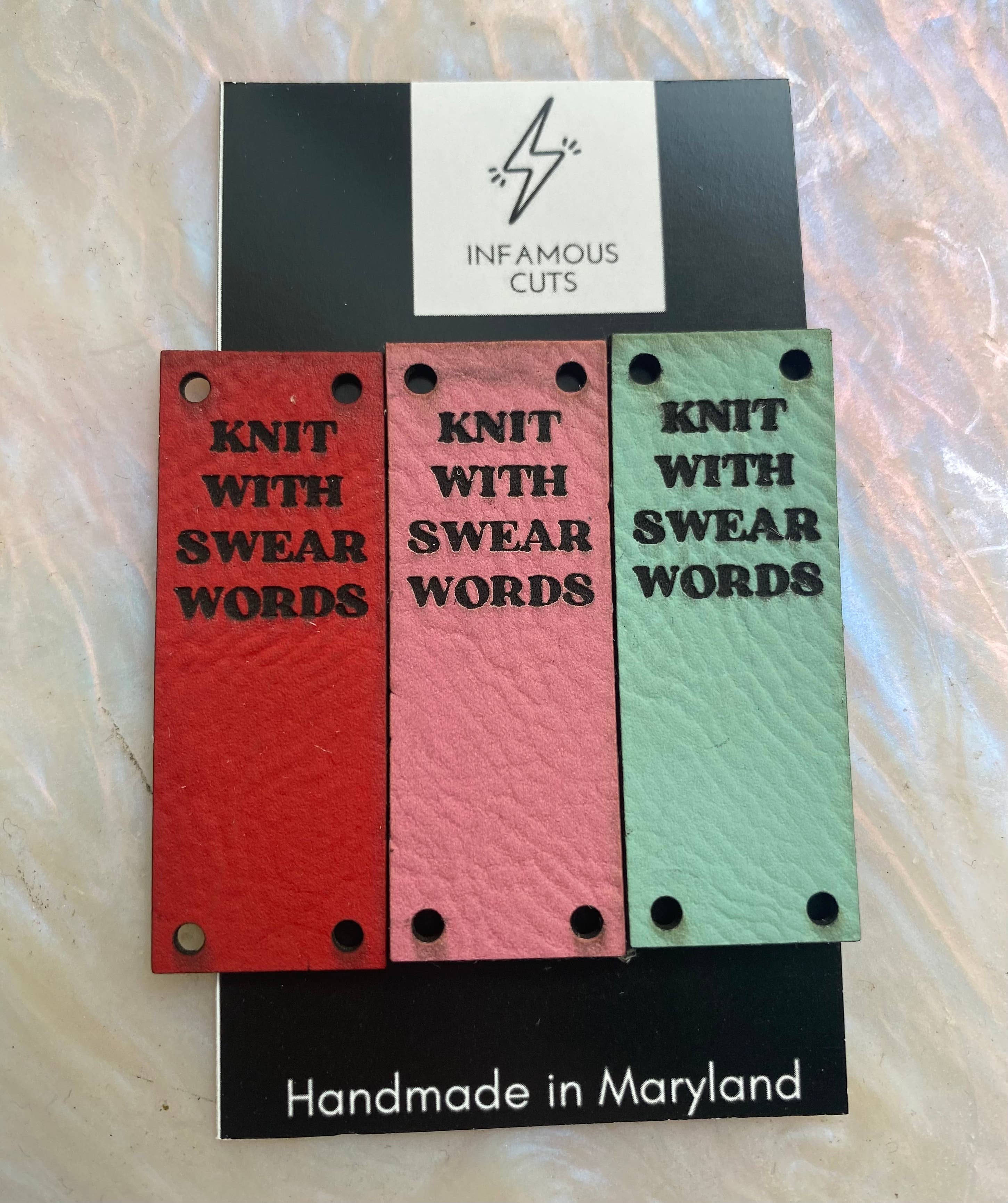Infamous Cuts - Wholesale Craft Supplies - HAND FUCKING MADE — Leather Label for knitting2