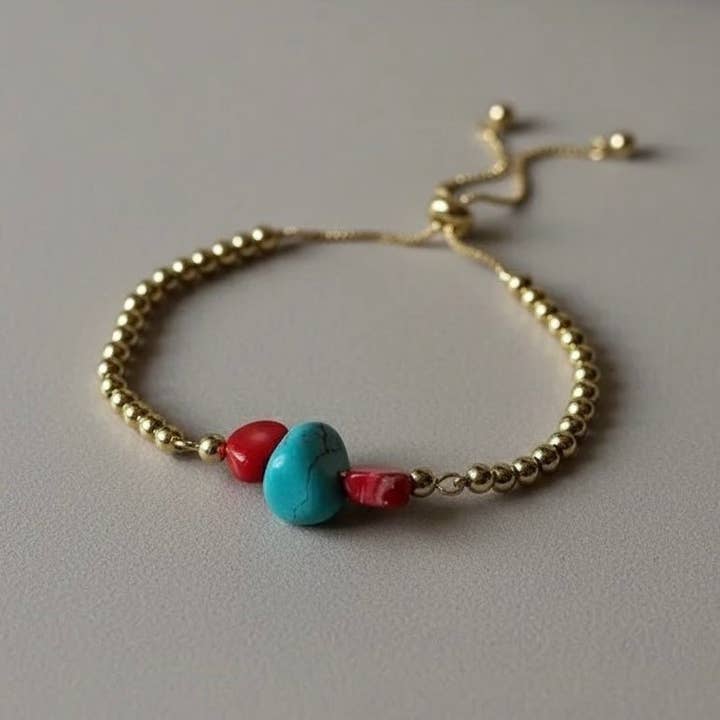OE! - Wholesale Charm/Dangle Bracelet - PIETRE RED – 18K gold-plated steel bracelet with natural stones1