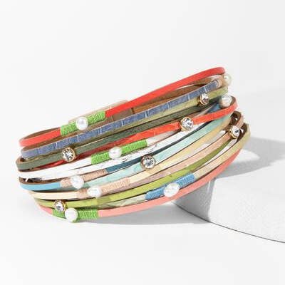 SAACHI - Wholesale Bangle Bracelet - Vibrant Leather Multi Strand Bracelet