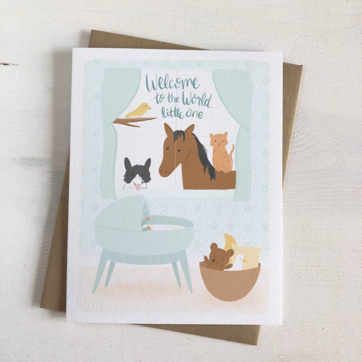 Benvenuto nel mondo - Biglietto di auguri per i nuovi cuccioli della fattoria per la vendita all'ingrosso da parte di Fabled Forest