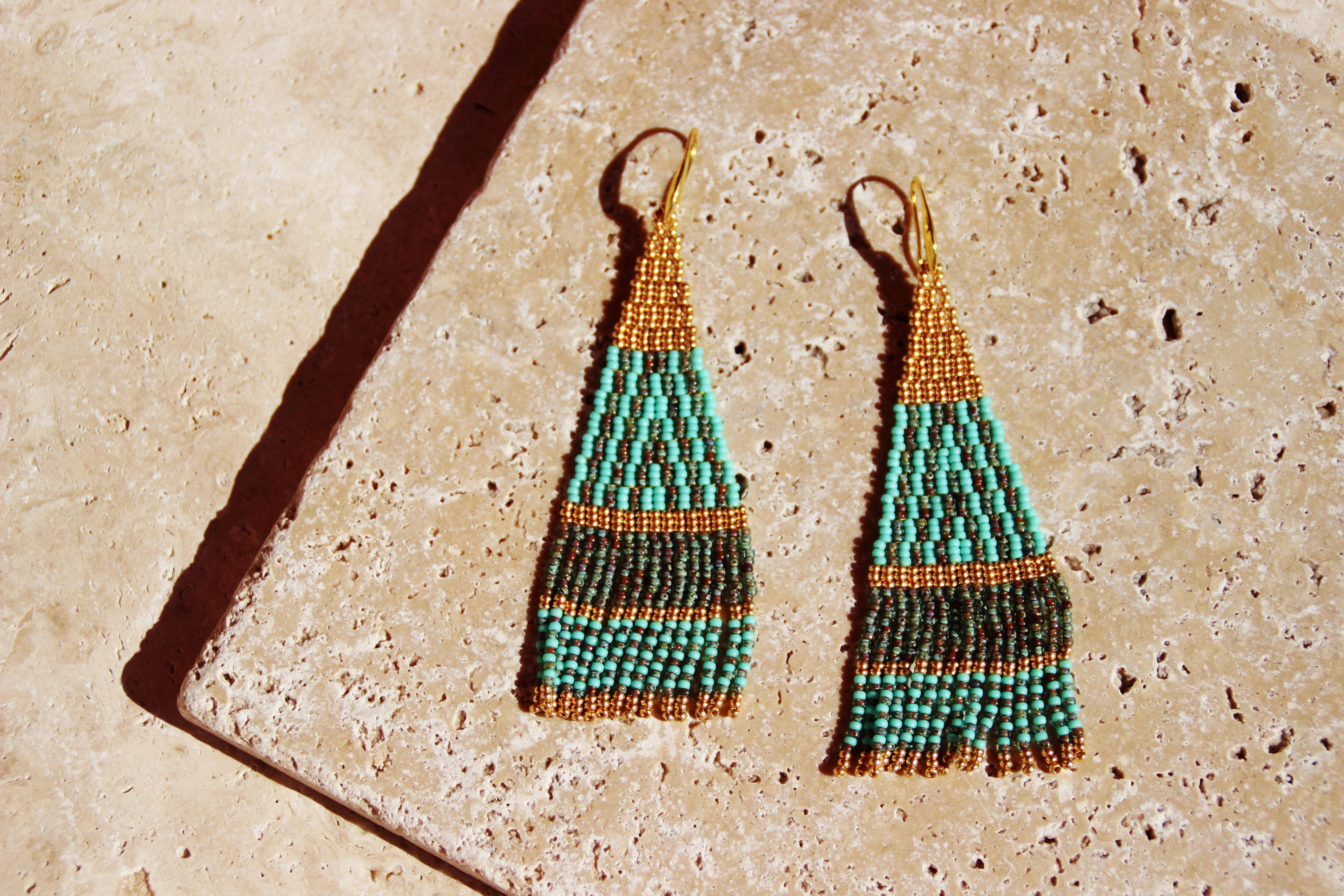 La parisienne des îles - Wholesale Dangle Earrings - Boucles franges GATSBY turquoise0