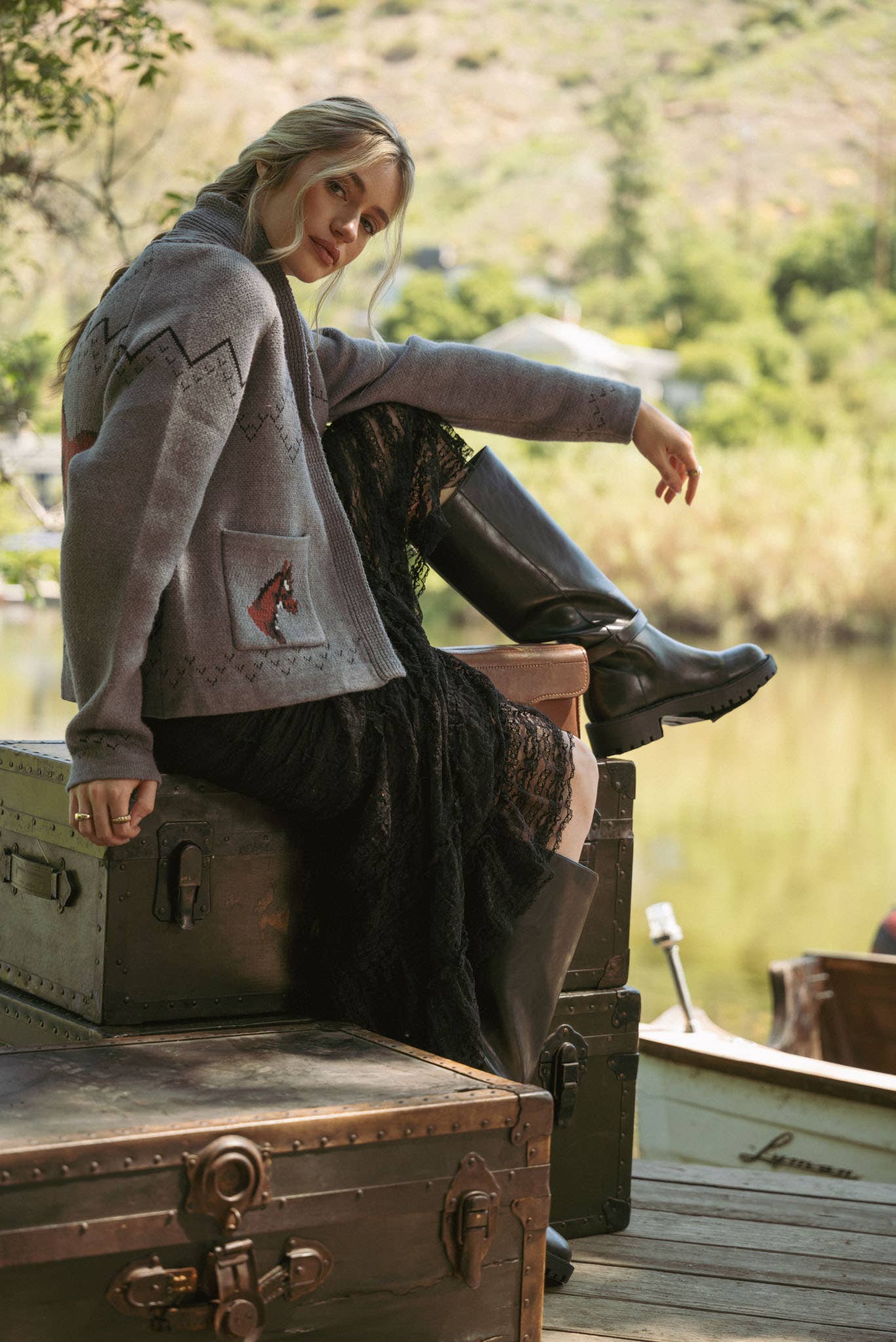 &MERCI - Wholesale Cardigan - Women's - HORSE KNIT SWEATER CARDIGAN MSW1080720