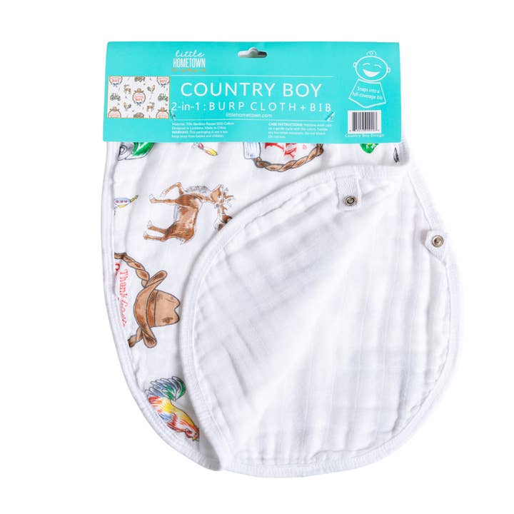 Little Hometown - Wholesale Burp Cloth Set - Baby - Country Boy 2 in 1 Burp Cloth and Bib Combo