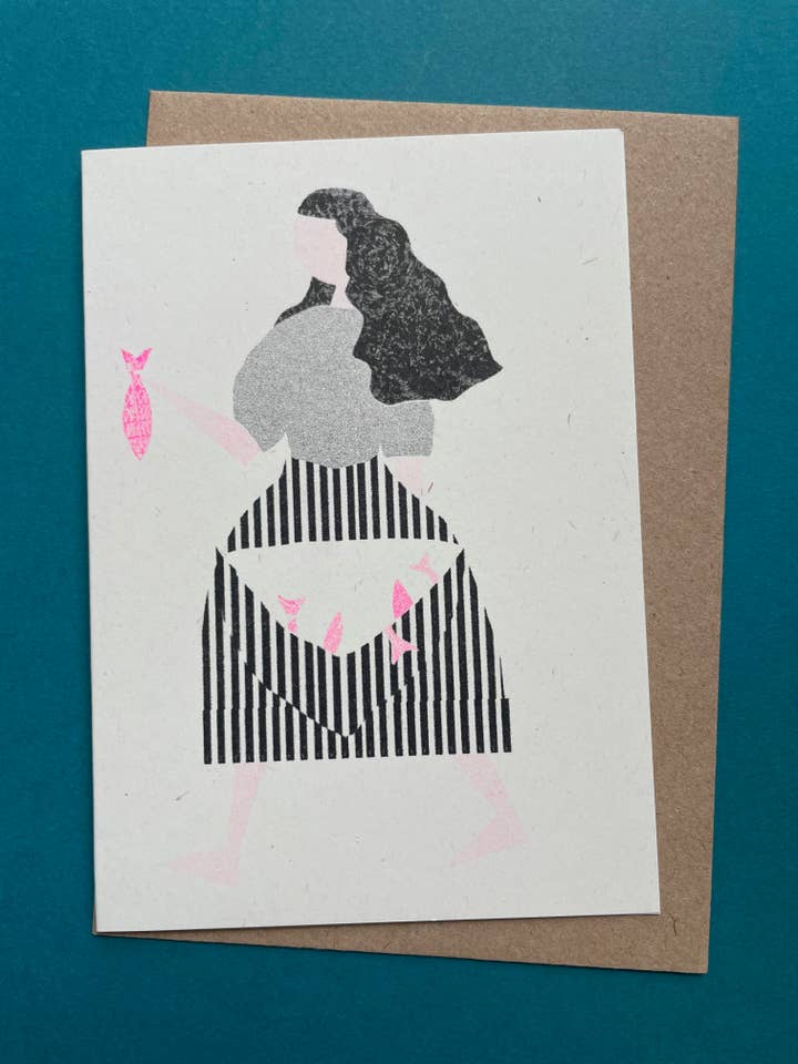 Fishwife Riso Printed Greeting Card for wholesale by Buoy Oh Buoy Studio