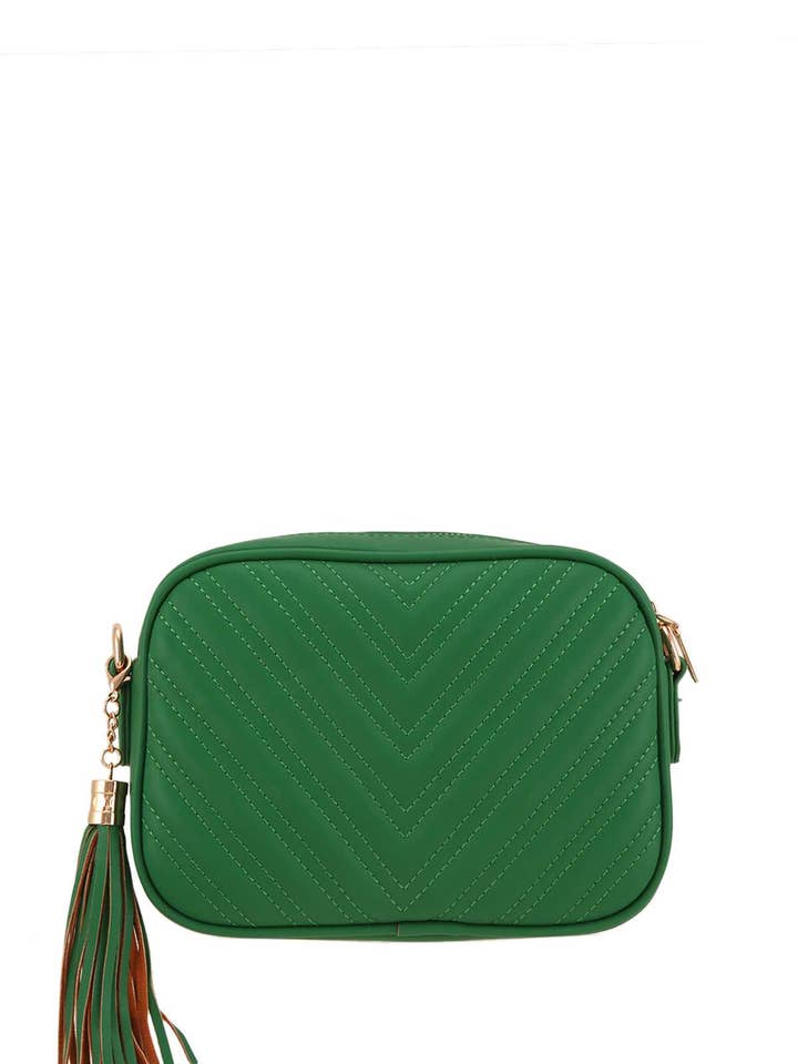 V Quilted Rectangular Crossbody Bag with Tassel for wholesale by Shop Neighbors