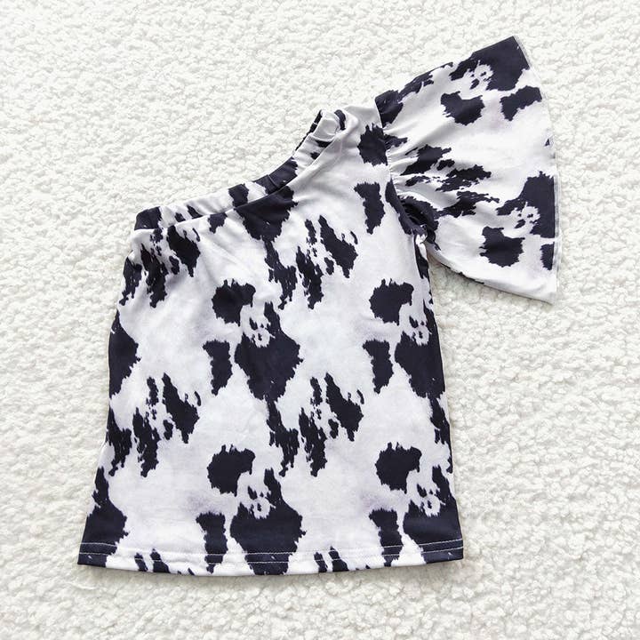 Baby Girls Cow Western One Shoulder Shirts Tops for wholesale by Aier Wholesale
