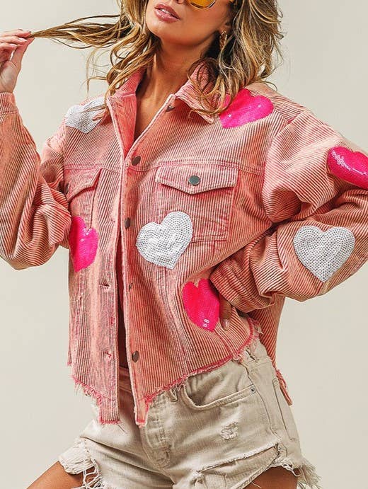 HIDDENBRAND - Wholesale Jacket - Women's - Love Sequins With Loose Corduroy Fleece Jacket2