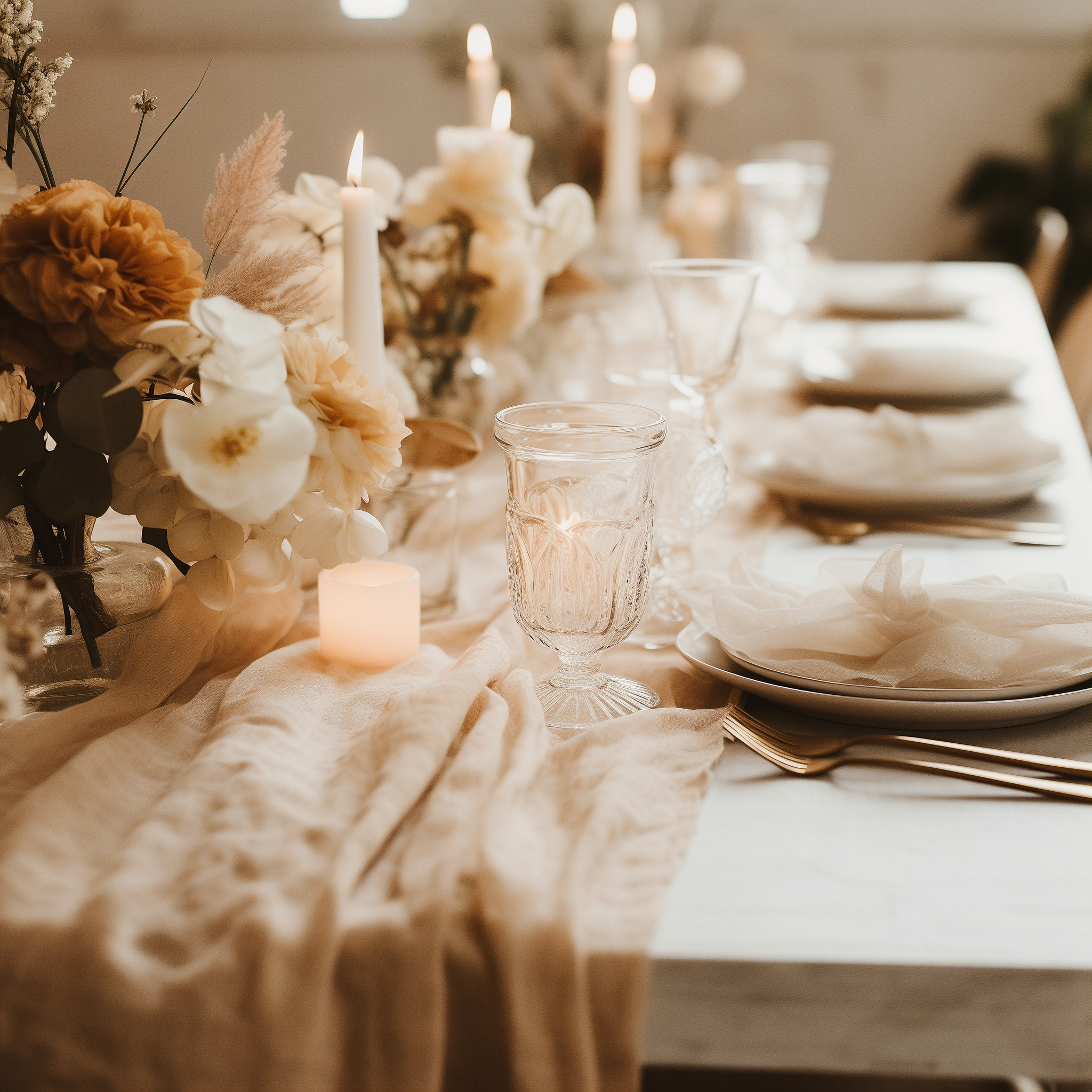 AVAGANTE Design - Vente Chemins de table - Chemin de table en mousseline froissée - beige clair5