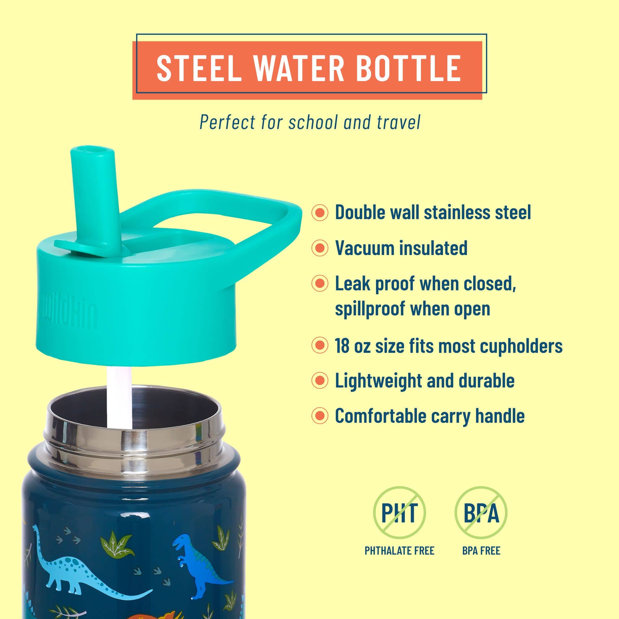 Wildkin – Garrafa de água por atacado – Jurassic Dinosaurs 18 oz Garrafa de Água Aço1