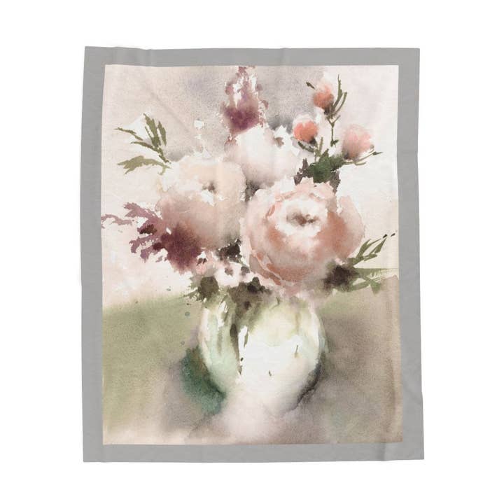 Velveteen Plush Blanket Soft Watercolor Floral Bouquet Throw for wholesale by Simply Home Company