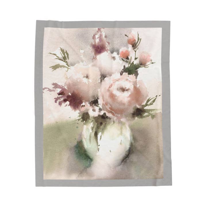 Velveteen Plush Blanket Soft Watercolor Floral Bouquet Throw for wholesale by Simply Home Company