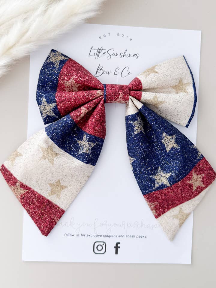 Glitter Stars 4th of July Sailor Hair Bow for wholesale by Little Sunshines Bow & Co