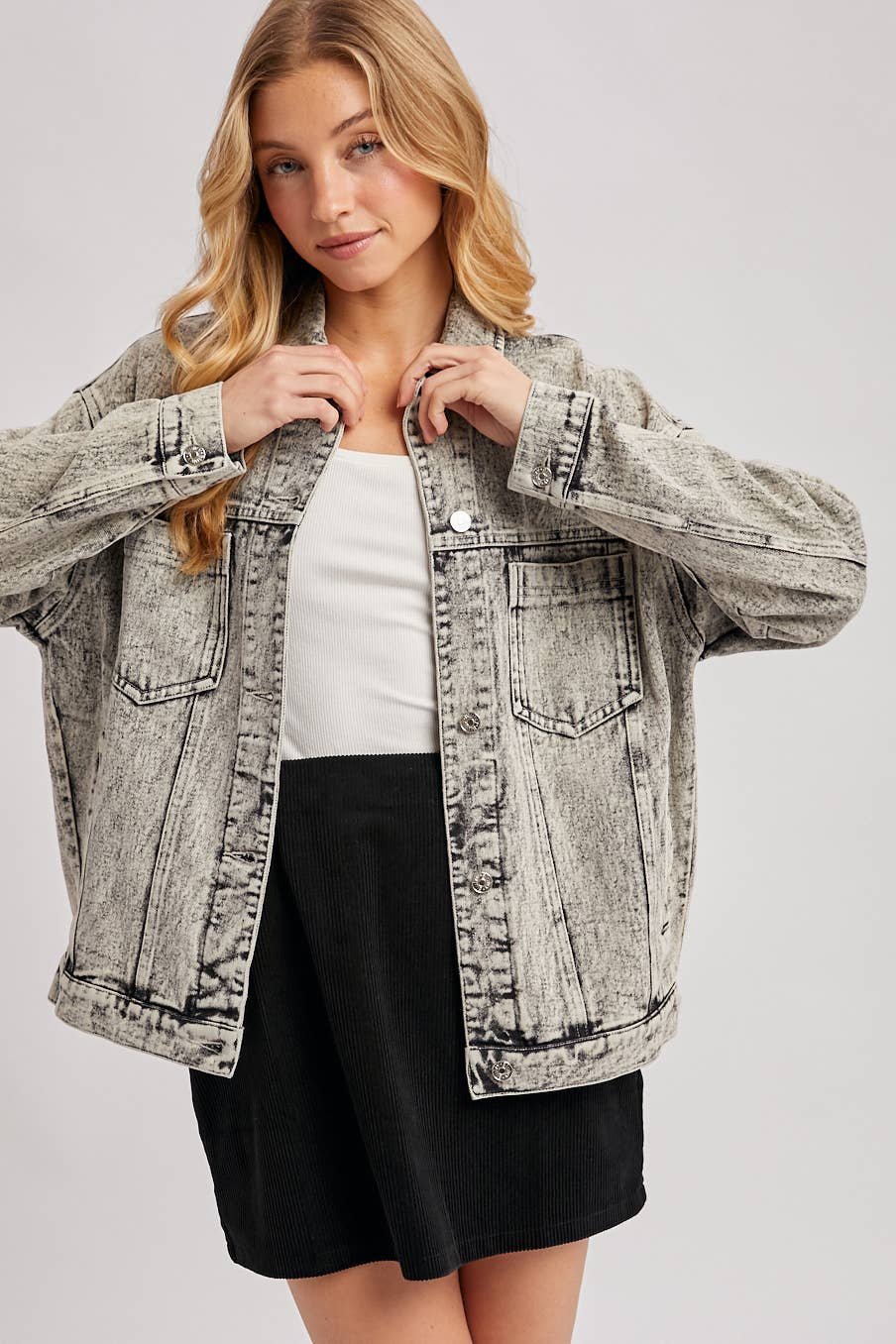 Bluivy - Venta al por mayor Cazadora vaquera - Mujer - Chaqueta oversized de mezclilla con botones12