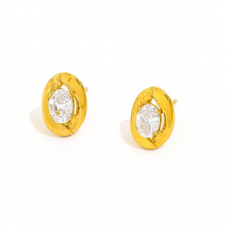 Valentina Oval Abstract Stud Earrings for wholesale by Liv Bella Vita | European Inspired Waterproof Jewelry