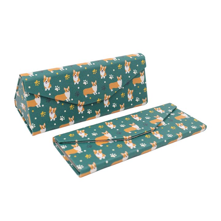 Welsh Corgi Print Glasses Case - Vegan Leather Magic Folding Hard Case for wholesale by Real Sic