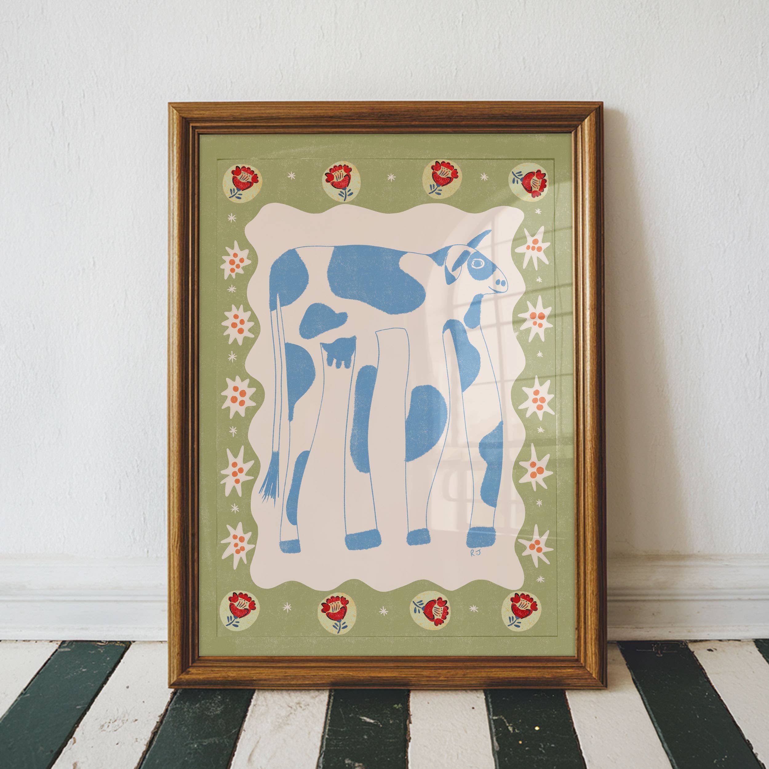 Rebecca Joy Ltd - Wholesale Art Print - 'Floopy Cow' | Boho | Playful | Retro | Animal | Risograph Style Print1