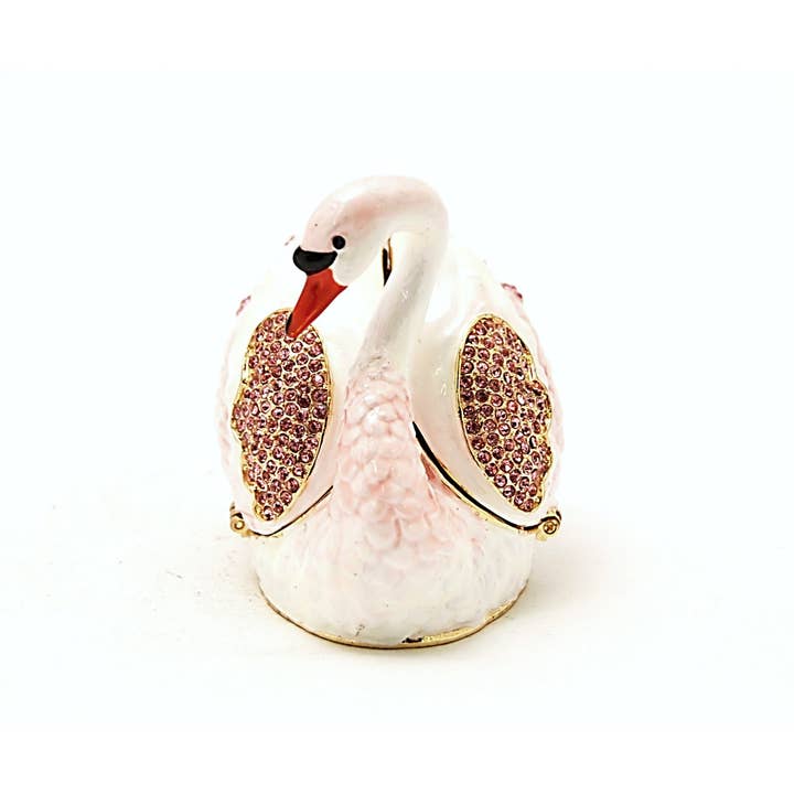 Ciel Collectables - Wholesale Jewelry Box/Organizer - Pink Swan Trinket Box. Hand Made with White & Pink Enamel3