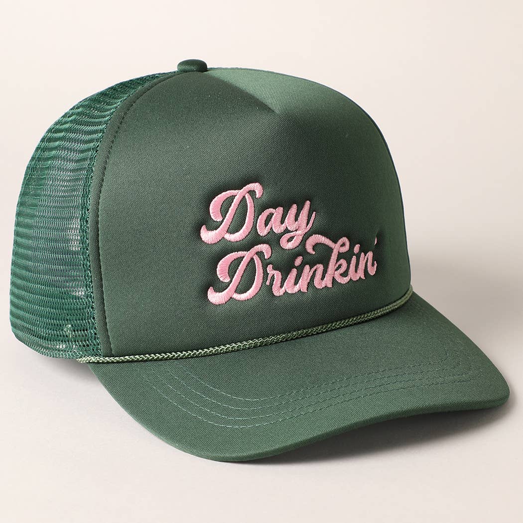Fashion City - Wholesale Trucker Hat - Women's - Day Drinkin Texts Embroidery Mesh Back Trucker Hat9