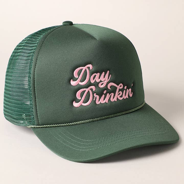 Fashion City - Wholesale Trucker Hat - Women's - Day Drinkin Texts Embroidery Mesh Back Trucker Hat9