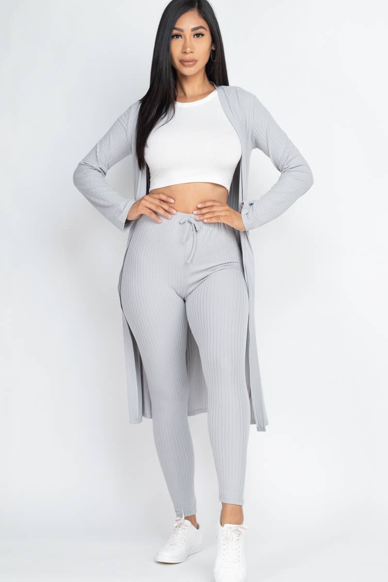 CAPELLA APPAREL – Engroshandel Top- og buksesæt (IKKE Loungewear) - Dame – Ribbet Cardigan & Leggings Sæt8