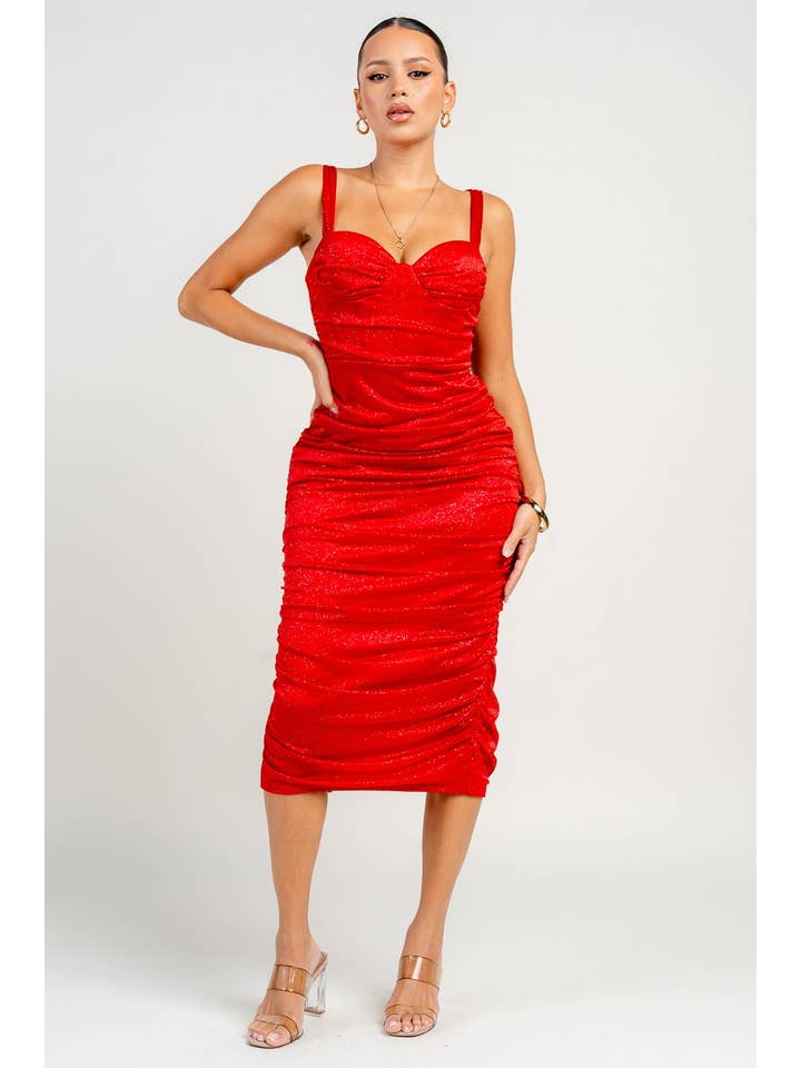 PRIVY - Wholesale Dress - Women's - PD79330N / CORSET PIPPING SEETHROUGH RUCHING BACK MIDI DRESS3