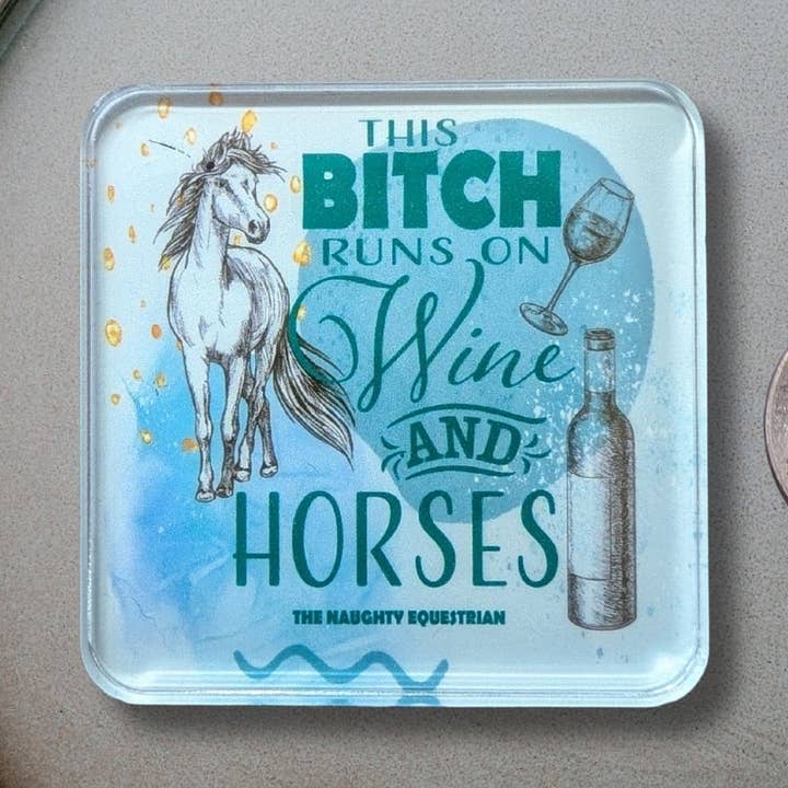 Wine and Horses Fridge Magnet for wholesale by The Naughty Equestrian