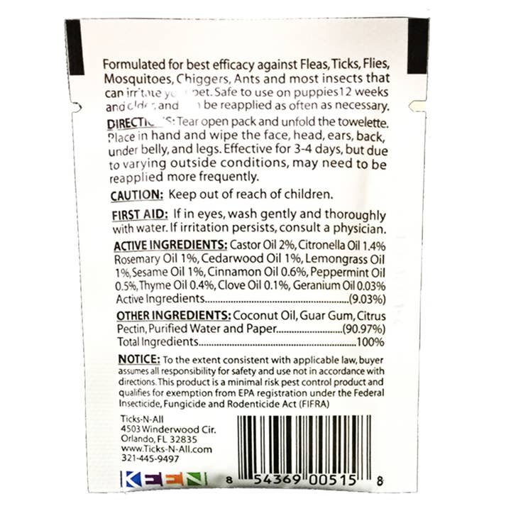 Ticks-N-All - Vendita all'ingrosso Strumento per la toelettatura del pelo - Cani - Salviette naturali antipulci e antizecche per cani2