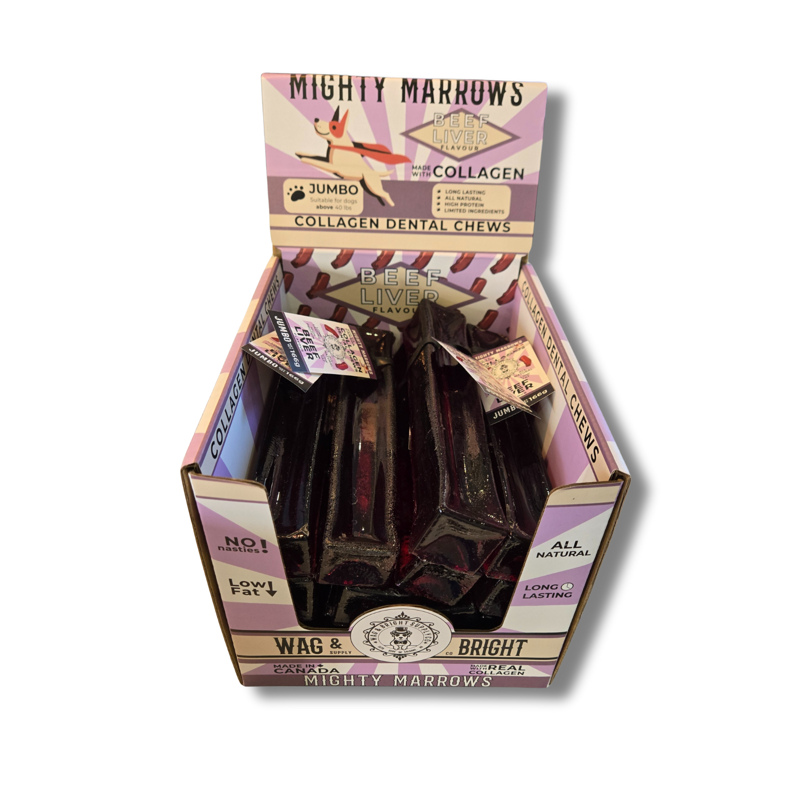 Wag & Bright Supply Co. – Couro/osso para cão - Cão por atacado – Mighty Marrows Colagénio Mastigável para Dentes - Fígado de Vaca - 3 Tamanhos13