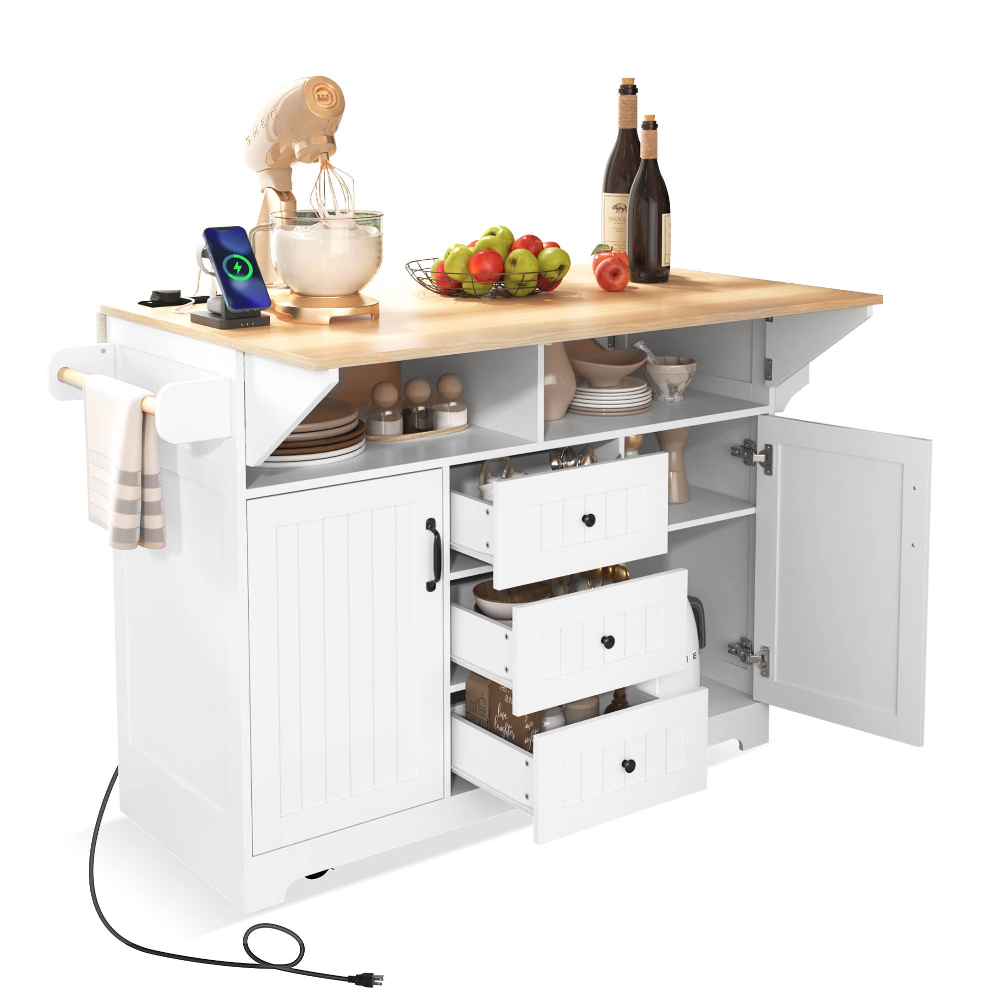HOMYCASA DESIGN INC - Vente Rangements/organisateurs de cuisine - Îlot de cuisine avec rangement et plan de travail rabattable11
