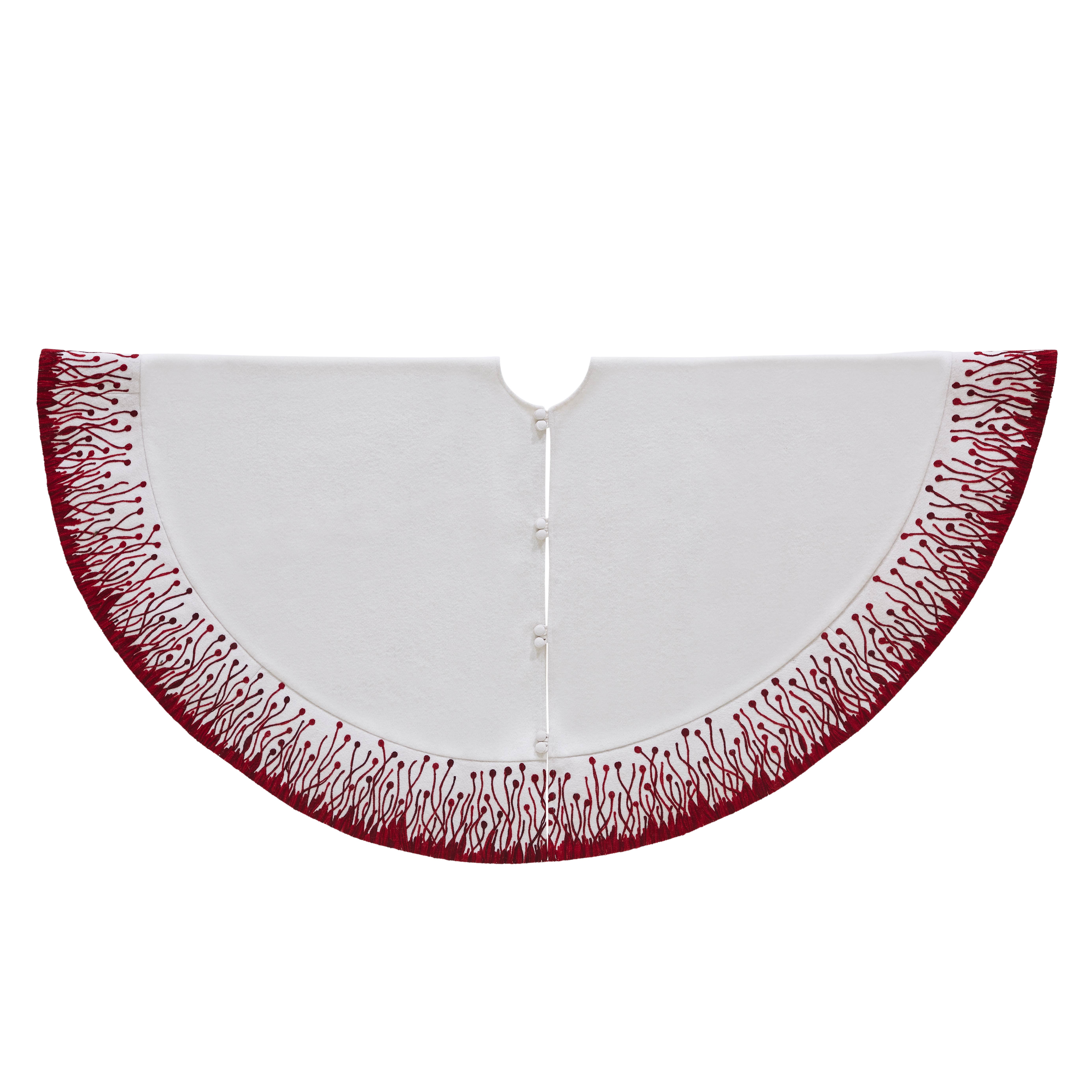 Arcadia Home – wholesale Tree skirt – Wool Flora Cream with Red Border Christmas Tree Skirt5