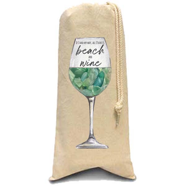 B McVan Designs - Wholesale Wine Gift Bag - Sea Glass Beach & Wine Glass Wine Bag