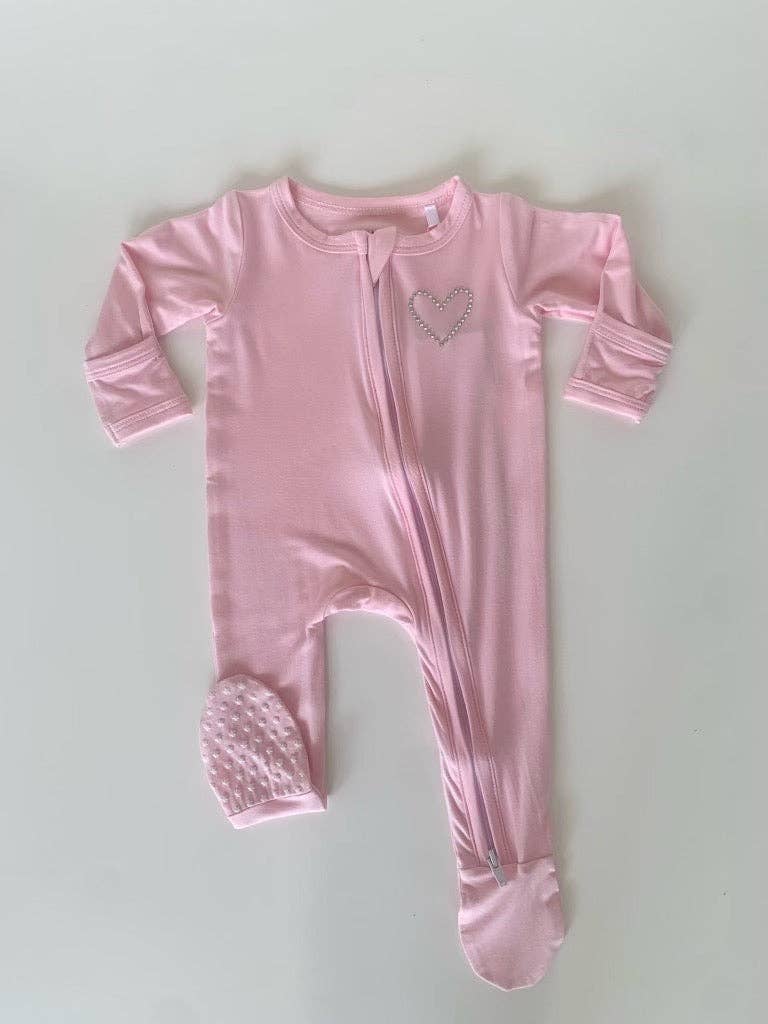 Rhinestone Heart Zippered Footie for wholesale by Little Starbeams
