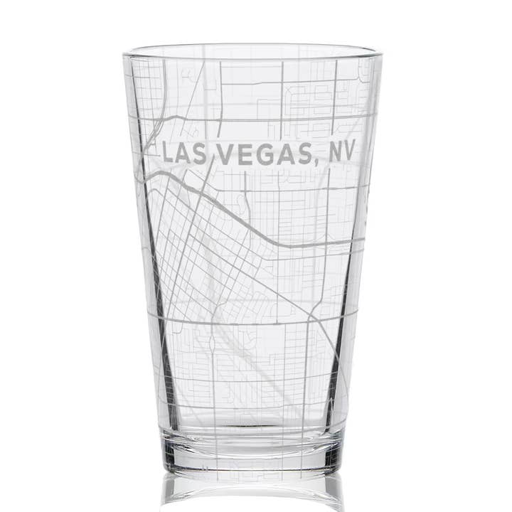 LAS VEGAS, NV Engraved City Street Map 16oz Pint Glasses for wholesale by LumEngrave