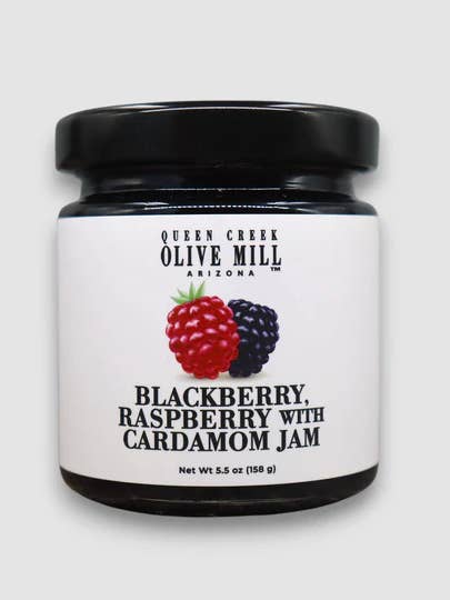 QCOM Confiture de mûres et framboises avec cardamome - 5,5 oz - 24/caisse pour la vente par Queen Creek Olive Mill