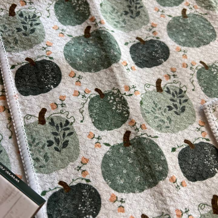 ROOM and PORCH - Wholesale Dishcloth - Sage Pumpkins Dishcloths - 2 sided - set of 3 10"x10" 1