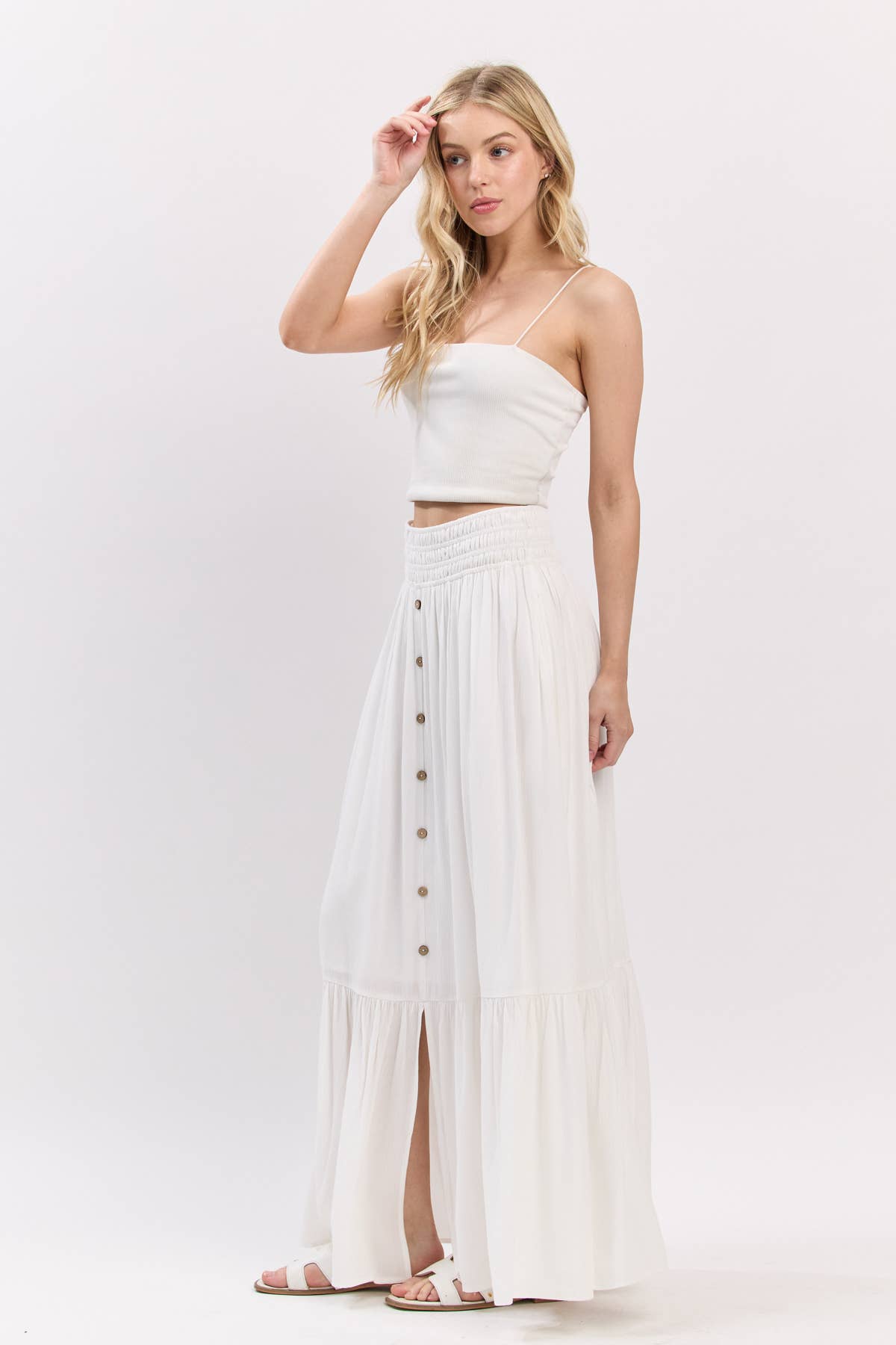 Ivory Ruffled Smocked Waist Maxi Skirt - VS3399 for wholesale on Faire1