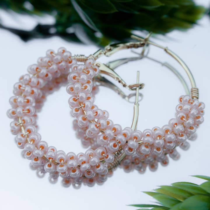 The "Ginny" | Pink Beaded Hoops | Statement Hoops | for wholesale by Wildheart Jewelry Co.