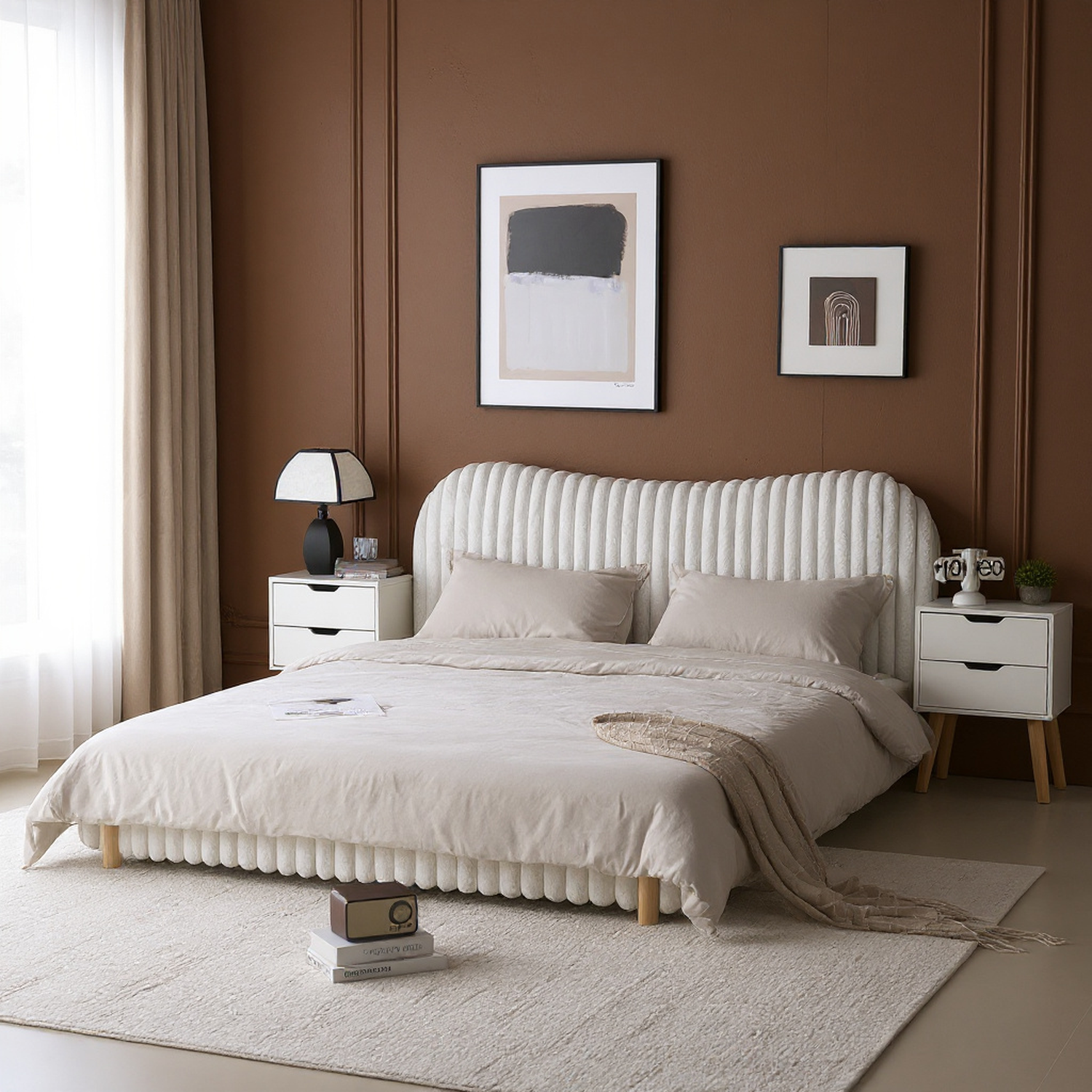 HOMYCASA DESIGN INC - Wholesale Bed - Mira Queen Boucle Upholstered Bed with Curve Headboard0