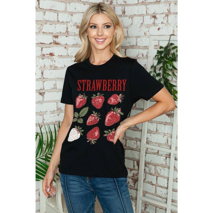 MINEB - Wholesale Screen Printed T-Shirt - Women's - STRAWBERRY VINTAGE FRUIT GRAPHIC TEE