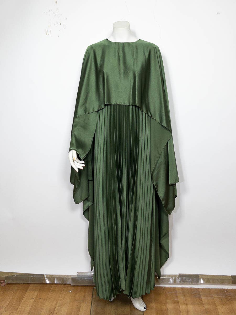 IDEAL OUTFIT - Vente Robe – femme - Abaya fluide plissée avec cape intégrée en satin ref:Y10225