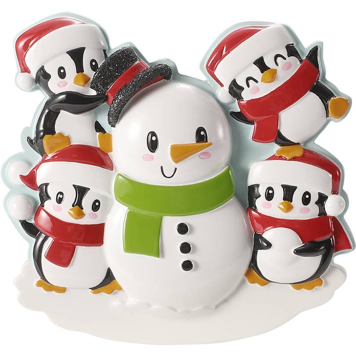 PolarX Ornaments - Wholesale Ornament - Penguin Family Building a Snowman Personalized Ornament2