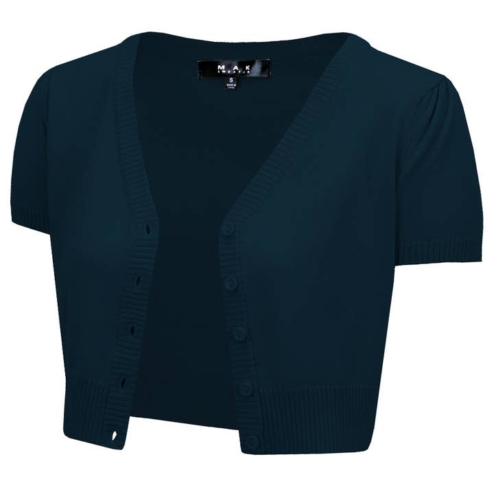 Mak - Vente Cardigan – femme - Cardigan boléro court à manches courtes bouffantes et col en V HB213737