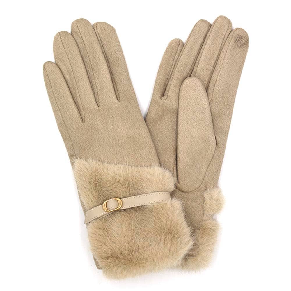 anbfashion - Wholesale Gloves - Women's - FAUX FUR STRAP CUFF SMART TOUCH GLOVES MG-00883