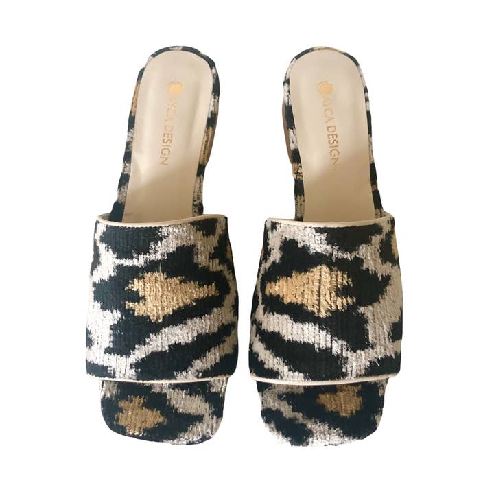 AYCA DESIGN - Wholesale Sandals - Women's - Silk Velvet Ikat Square Toe Slide