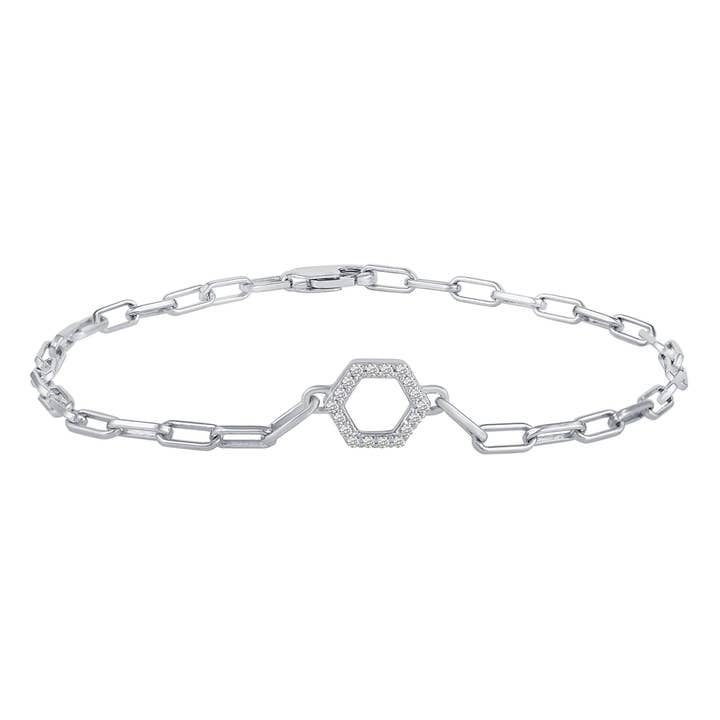 Diamond Pave Hexagon Link Bracelet in Sterling Silver for wholesale by Fifth and Fine