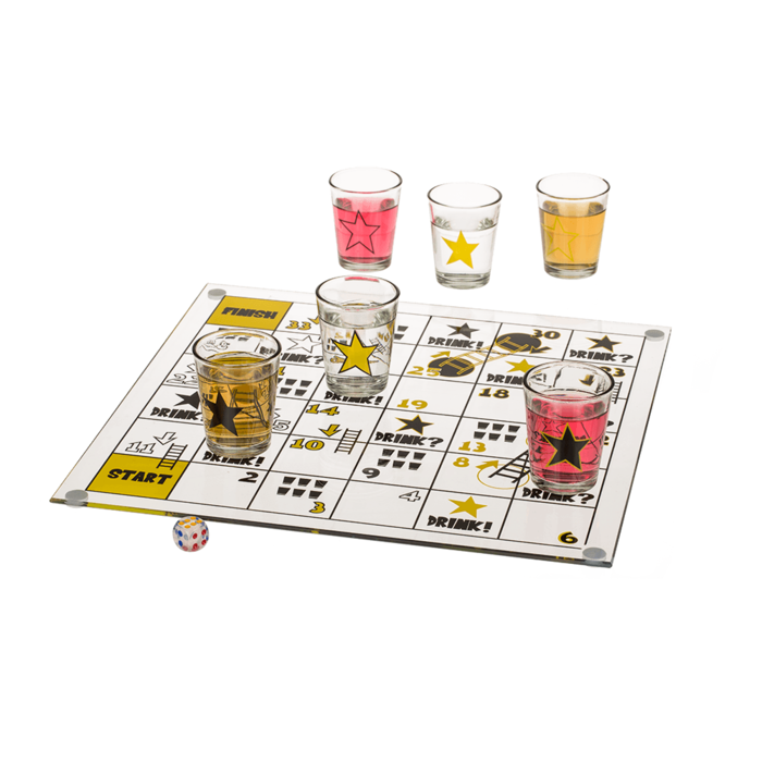 Out of the blue KG – wholesale Brädspel – Drickspel ormar och stegar med glasbräde, tärning och shotglas1