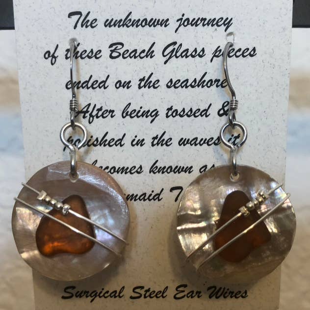 Essence of Fire & Sea - Wholesale Dangle Earrings - Beach Glass / Sea Glass on Abalone Earrings5