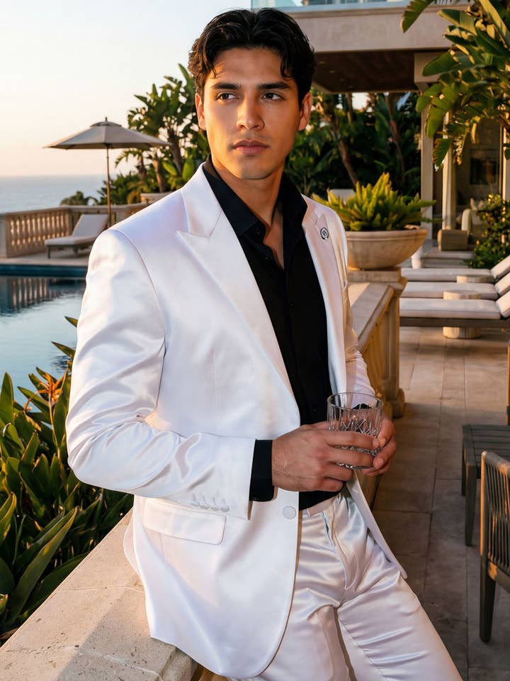 Heren effen satijnen metallic blazer met piekrevers 6BL1010 voor wholesale door BARABAS