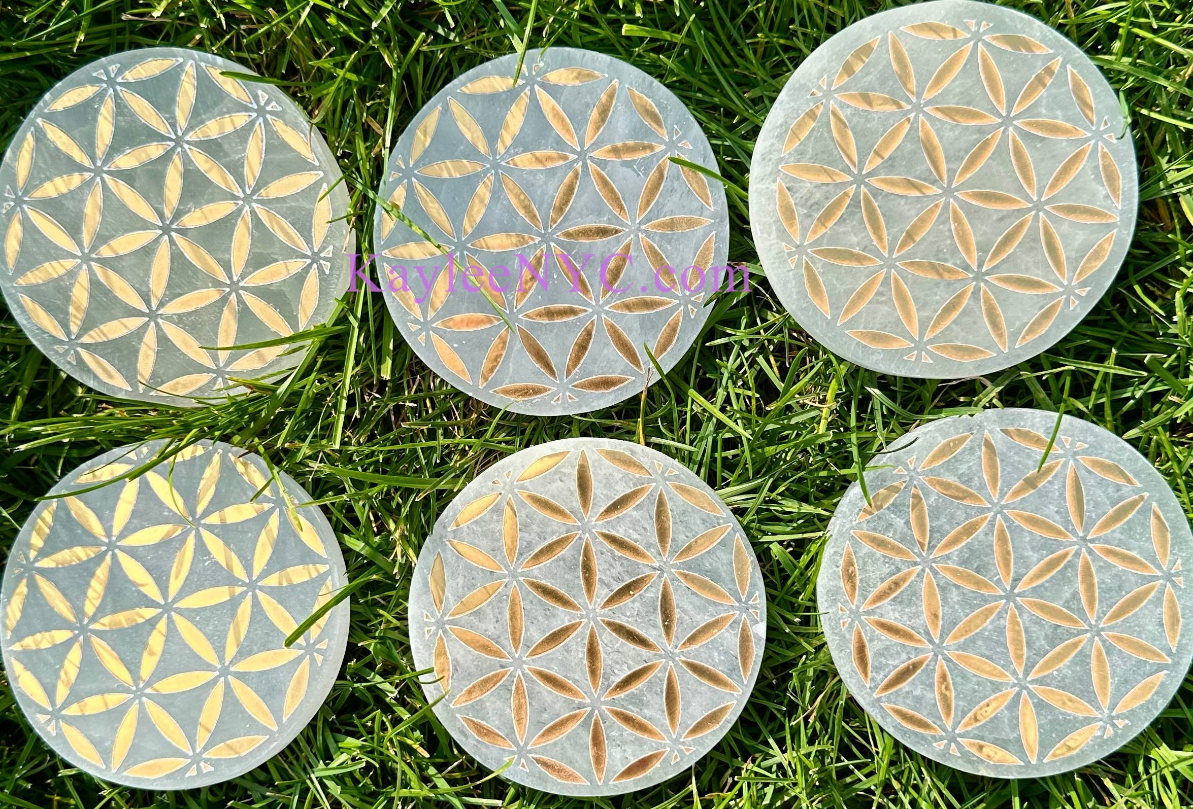 KayleeNYC - Wholesale Crystal Charging Plate - Selenite aka Satin Spar Flower of Life Charging Plate1